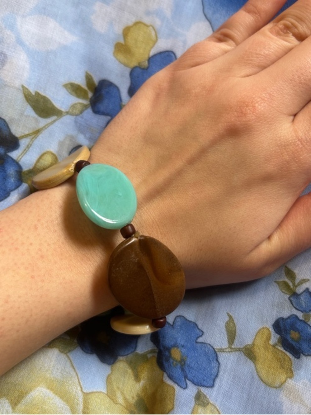 Boho Chunky Beaded Stretch Bracelet in Turquoise and Brown